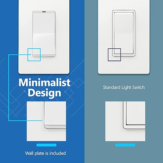 LIDER Minimalist Design Matte Finish Lighted Decorator Switch, Frameless Paddle Light Switch with Locator Light, Grounding Screw, 3-Way or Single Pole, 15A 120V, UL Listed, LS15-3W-W10P, White,10 Pack