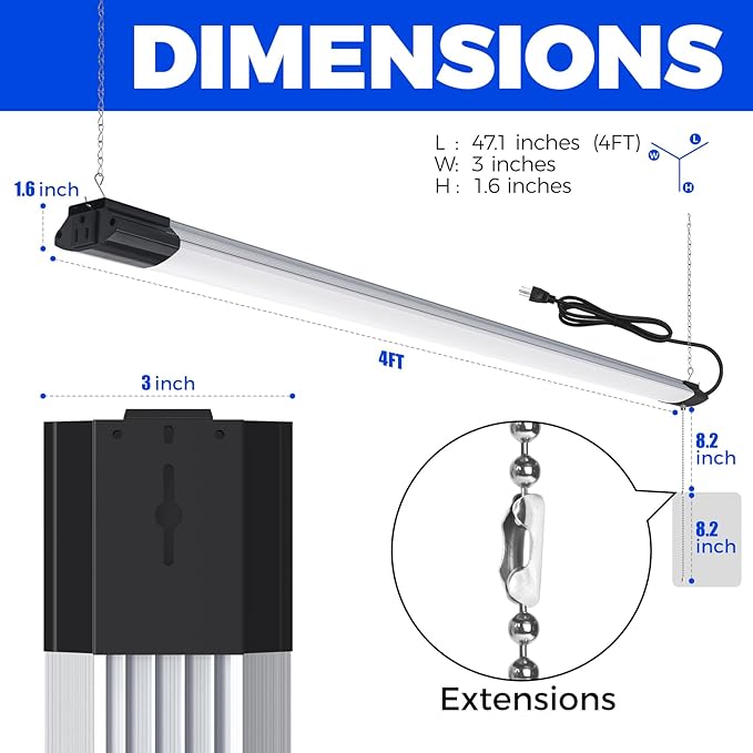 Barrina BS84 LED Shop Lights for Workshop 4FT, 84W, 10000LM, 6500K Linkable Light Fixture for Garage, Basement, Hanging or Flush Mount, 4 Packs