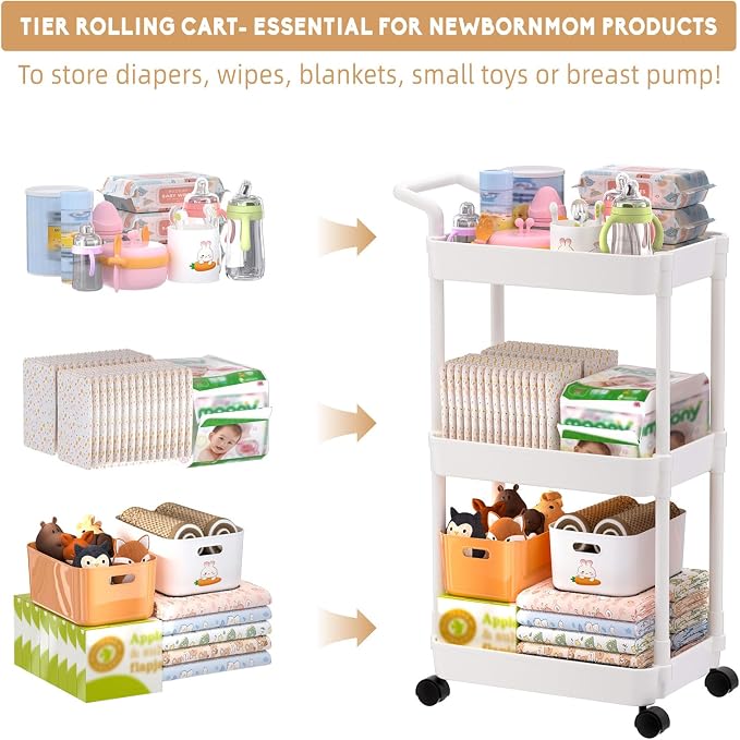 Volnamal Diaper Caddy, 3 Tier Rolling Cart - Image 3