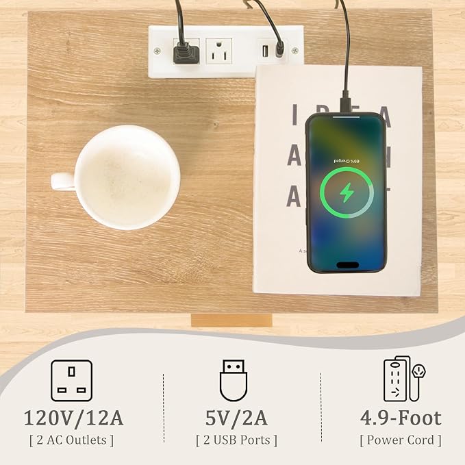 Fultyle Wood Nightstand with Charging Station, Bedside Table with Fluted - Image 4