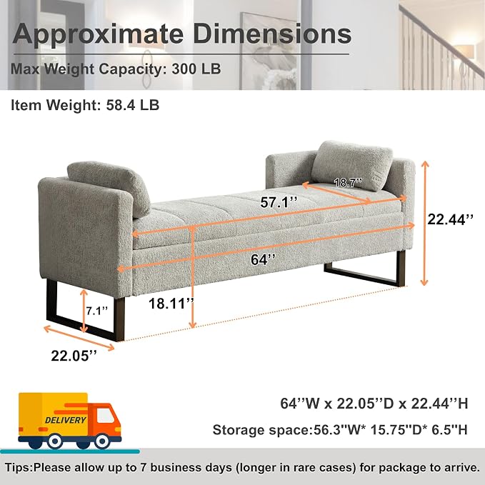 64" King Size End of Bed Storage Bench - Image 2