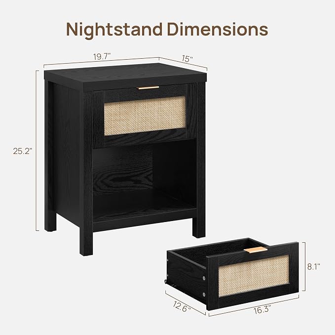 SICOTAS Black Rattan Nightstand Farmhouse Night Stands - Image 3