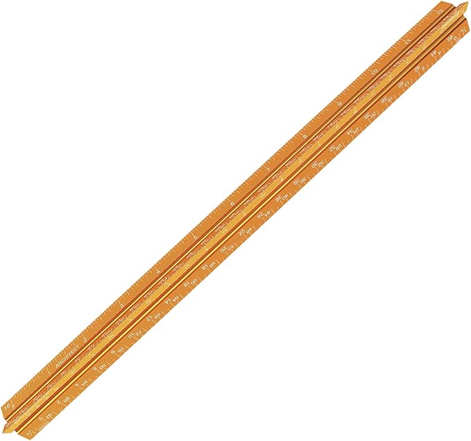 12" Architectural Scale Ruler Aluminum Architect Scale Triangular Scale Ruler for Architects, Draftsman, Students and Engineers, Golden