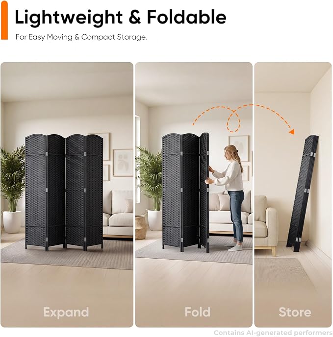 Outdoor Privacy Screen 4-Panel Folding Room Divider Space Partition | 67"H 64"W - Image 4