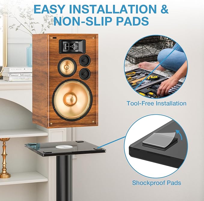 YOMT Universal Speaker Stands Pair for Surround Sound, 28 Inch Floor Speaker Stands with Cable Management Holds 22lbs Bookshelf Speaker Satellite Speaker, 1 Pair