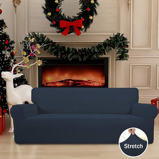 Easy-Going Stretch Oversized Sofa Slipcover 1-Piece Sofa Cover Furniture Protector Couch Soft with Elastic Bottom for Kids, Polyester Spandex Jacquard Fabric Small Checks Dark Blue