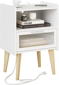 MMEOLUOOK Nightstand with Charging Station, Bedside Tables with Glass by MMEOLUOOK
