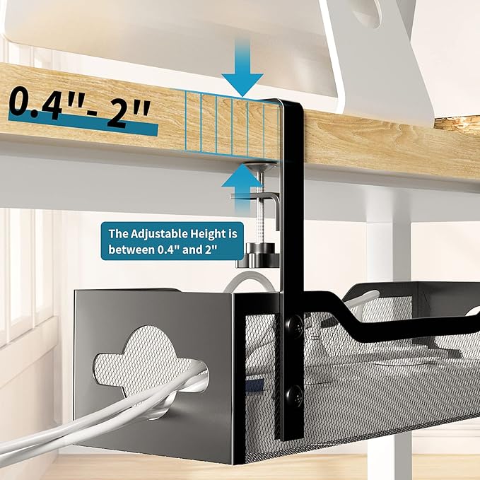 Under Desk Cable Management Tray 3 Pack, Cable Management Under Desk No Drill - Image 3
