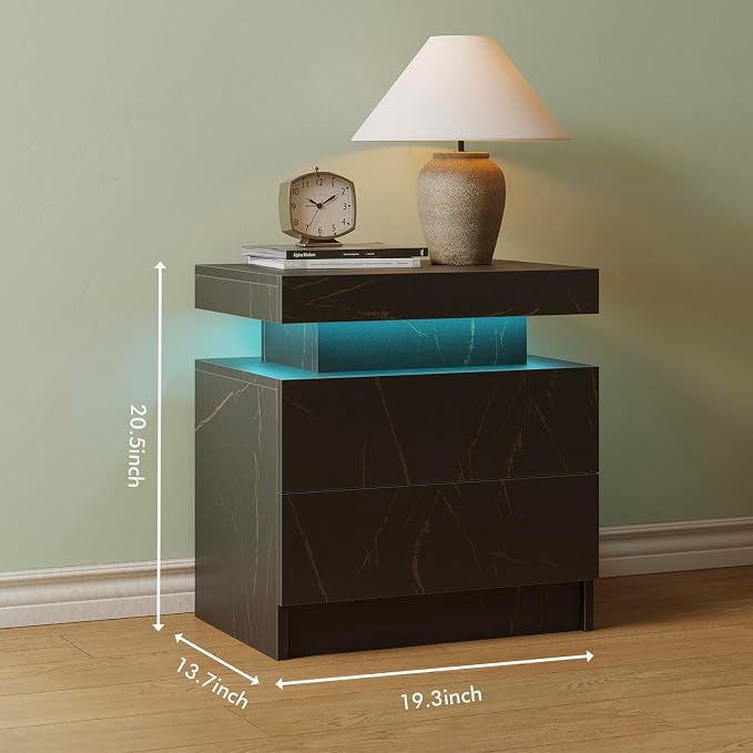 Modern Black LED Nightstand for Bedroom Bedside Table - Image 2