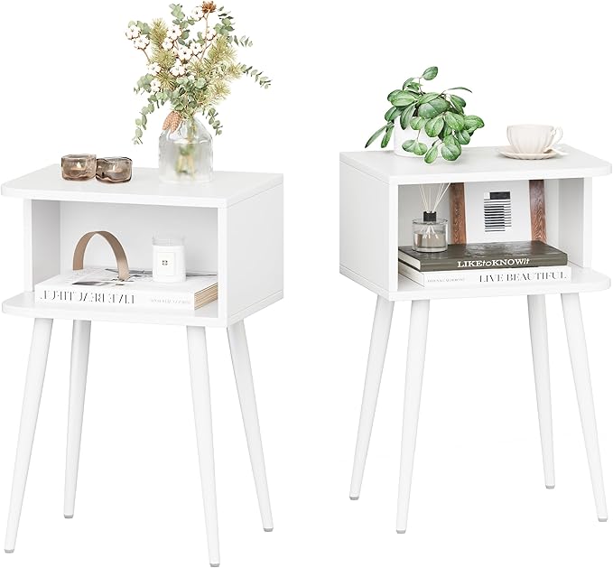 White Nightstand Set of 2, Small Bed Side Table by MMEOLUOOK