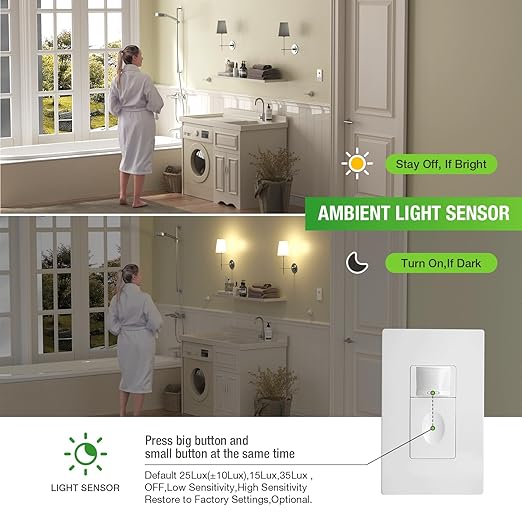RAYZEEK Motion Sensor Light Switch, 10A, Single Pole, No Neutral Wire, PC Fireproof, 3-in-1 OCC & VAC & Manual On/Off Override Selectable, Motion Sensor Wall Switch for LED/CFL/Incandescent, UL Listed