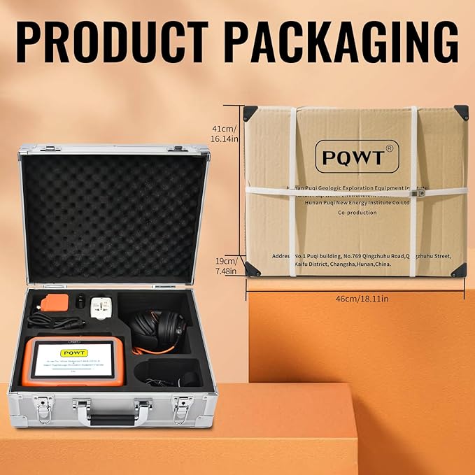 PQWT L30 Underground Water Leak Detectors for Home Wall Water Pipe Detector Machine Horizontal Sensor Acoustic Pipeline Leakage Detection Kit Noise Reduction Headphone Smart Touchscreen Carry Case