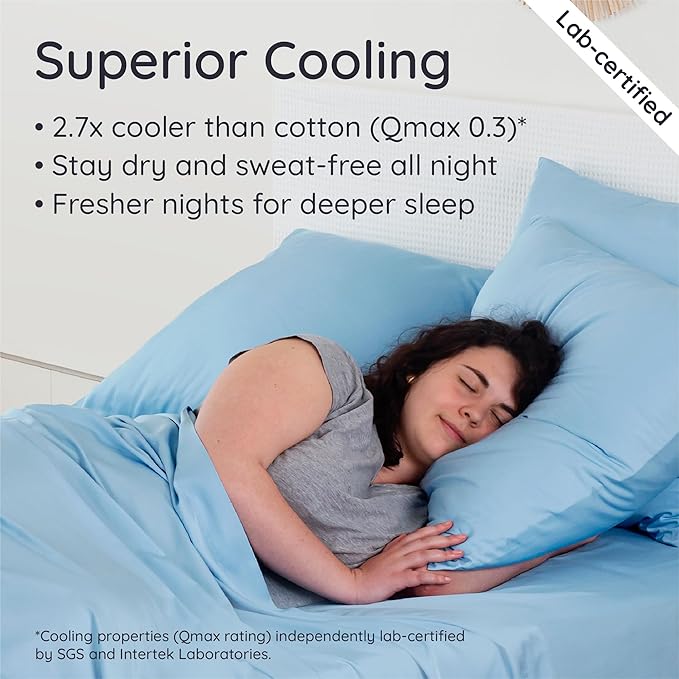 Bambaw Queen Sheet Set – 4pcs 100% Viscose Derived from Bamboo Sheets Queen Size Bed Set, Breathable Sheets Fits Up to 16'' Deep Pocket, Queen Cooling Sheets for Hot Sleepers (Dream Blue)