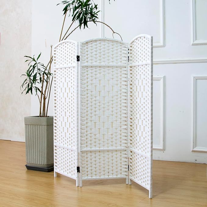 3 Panel Rattan Divider Short Room Partition Screen, Double Sided Folding Divider - Image 4