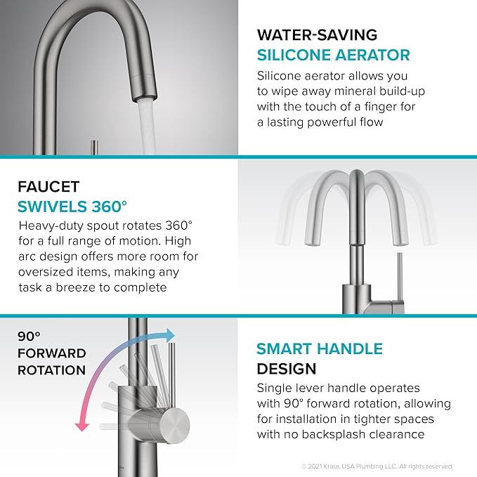 KRAUS Oletto Single Handle Kitchen Bar Faucet with QuickDock Top Mount Installation Assembly in Spot Free Antique Champagne Bronze, KPF-2600SFACB