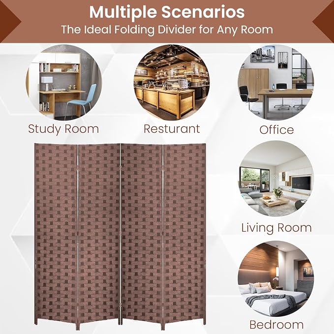 Room Divider Wall Divider 6FT 4 Panels Wood Mesh Hand-Woven Indoor Room Screen - Image 6