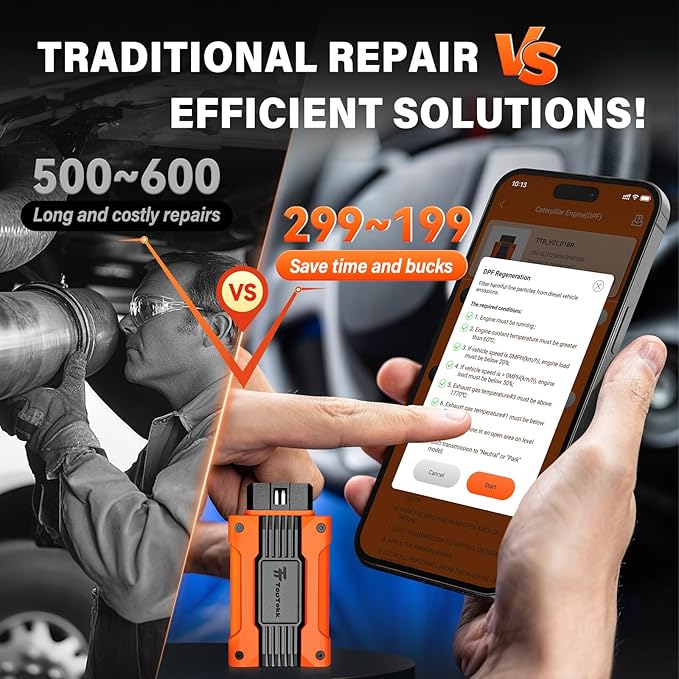 TopTekk Smart DPF Regeneration Tool, DPF Reset Device for Heavy Duty Trucks, Compatible with Paccar Engines, Real-Time Data Monitoring and Code Reset