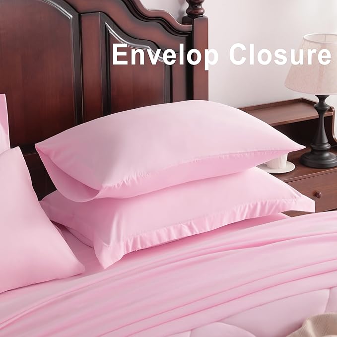 NTBAY Queen Comforter Set with Sheets, 7 Pieces Soft and Breathable Queen Bedding Set, Bed in a Bag, Down Alternative Comforter Set Solid Color All Season, Queen Bedding Set, Pink