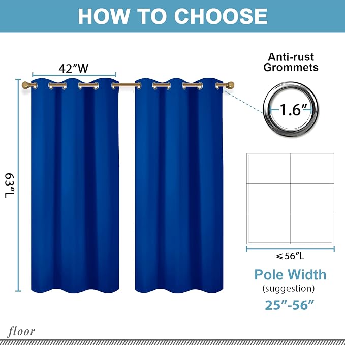 Diraysid Royal Blue Grommet Blackout Curtains - Image 3