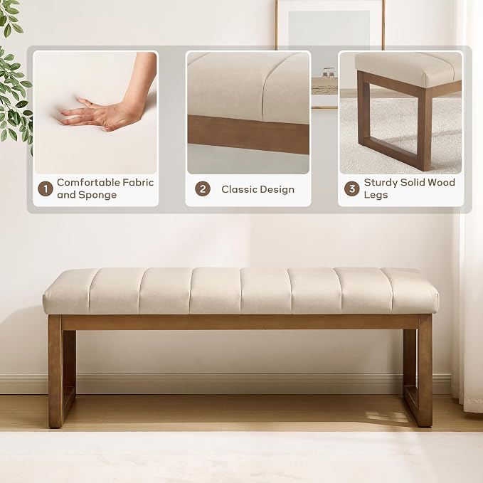52.7" Bedroom Bench for End of Bed, Faux Leather Entryway Bench | Modern - Image 7