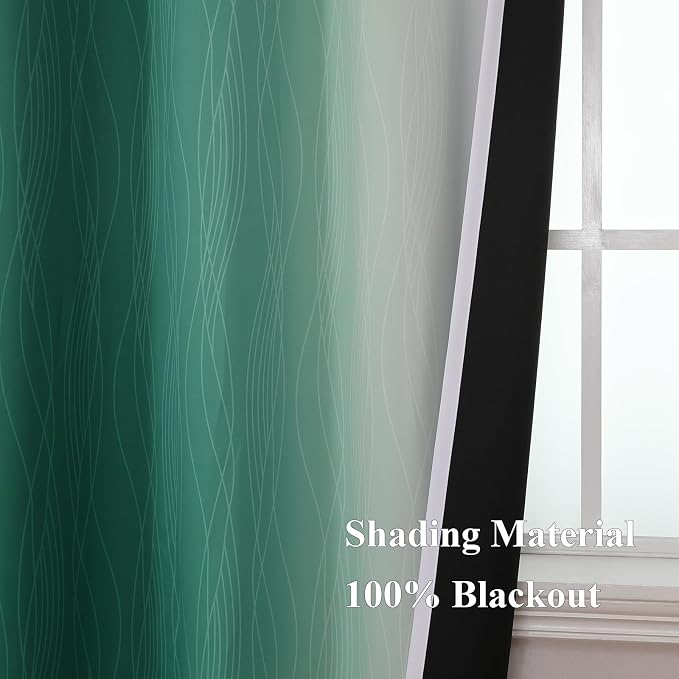 Green and Greyish White Blackout Curtains 52x102 2 Panels | Ombre Curtains - Image 5