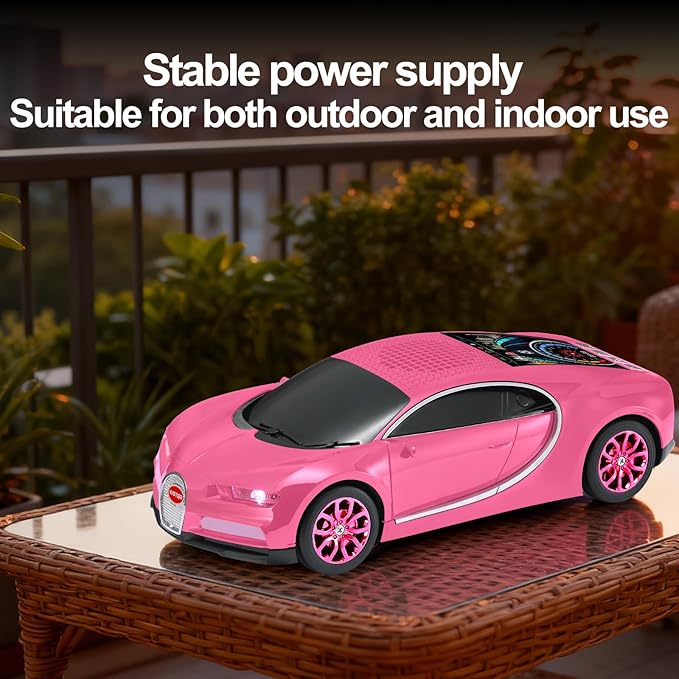 WSTER Luxury Sports Car Model Bluetooth Speaker with HD Sound, TWS Stereo Pairing, Display Screen, Built-in Microphone, Unique Bluetooth Car Speaker for Home, Party, Outdoor & Beach (Pink)