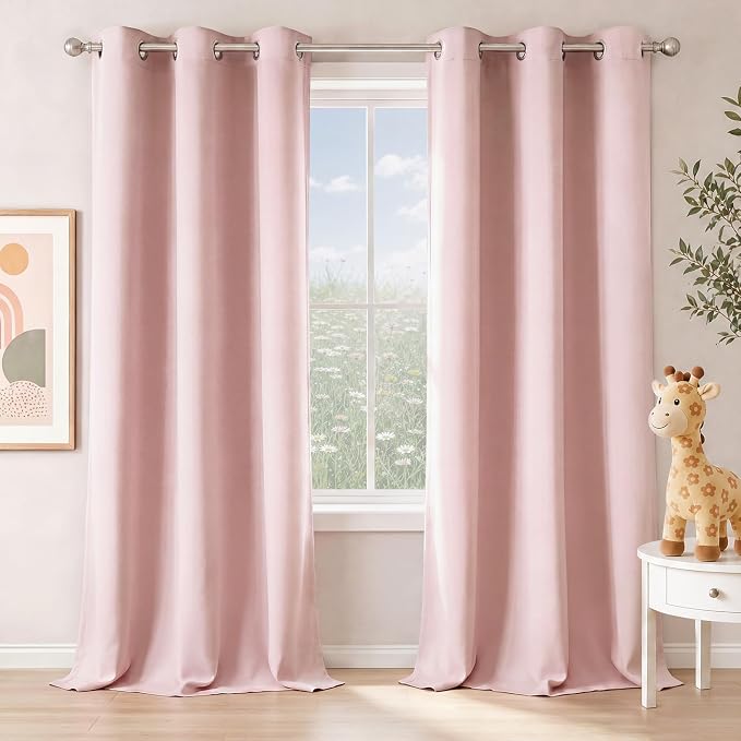 NICETOWN Blush Pink Room Darkening Curtains 96 Inches Long 2 Panels by NICETOWN