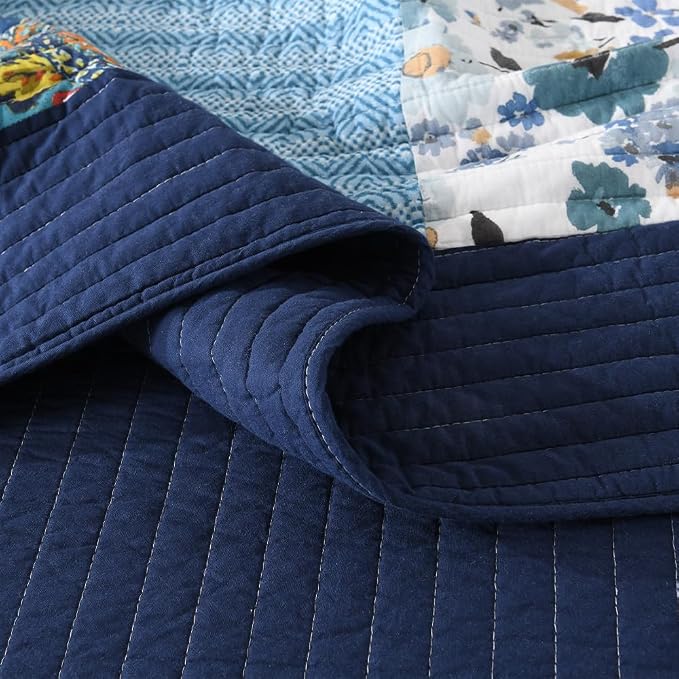 Autumn Dream Cotton Bedspread Blue Bedding Quilt Sets, King Size | 100% Cotton - Image 7
