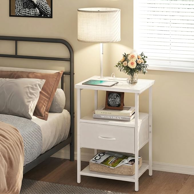Fixwal Bedside Table with 3 Color Temperatures Bulb Attached, Nightstand with - Image 2