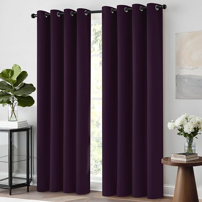 Yakamok Blackout Curtains 38x84 inch Dark Purple Thermal Drapes-Bedroom | 2 - Image 3