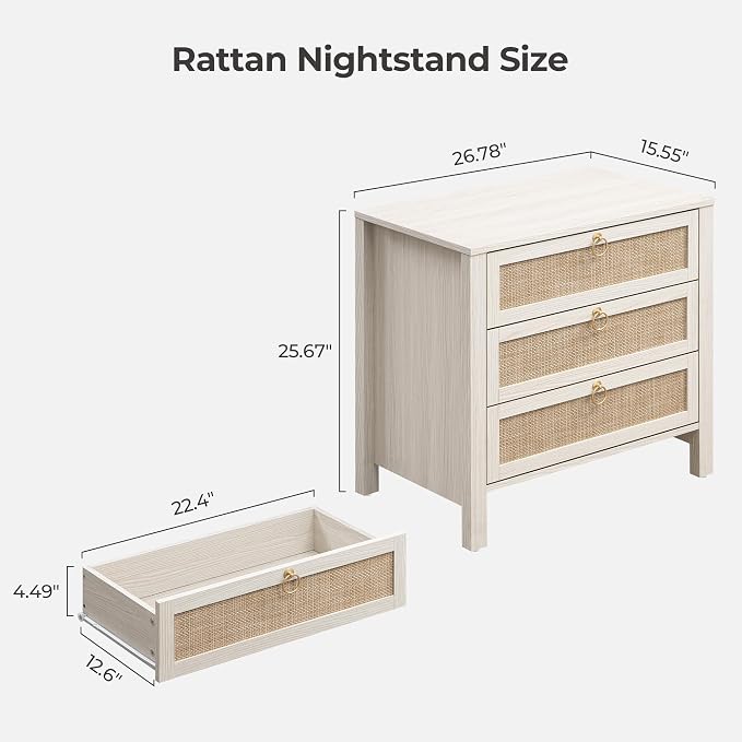 SICOTAS White Rattan Nightstand Set of 2 - Image 3