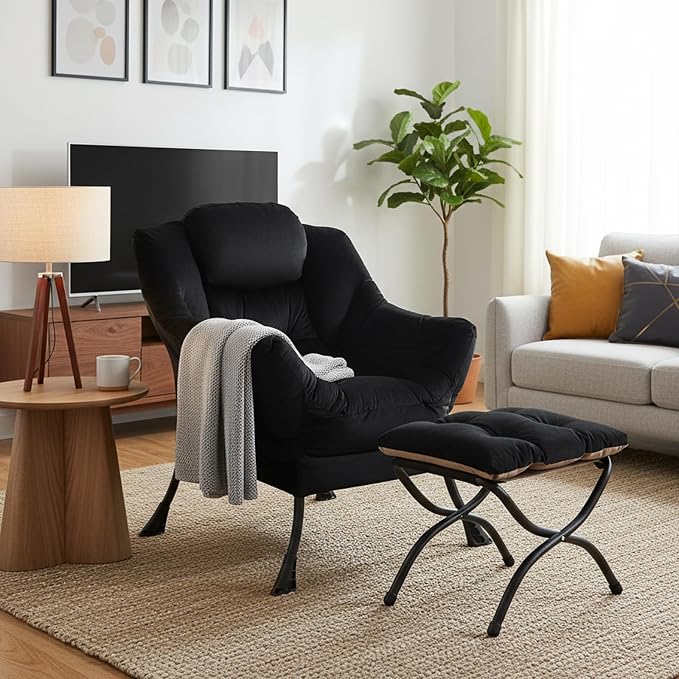 Welnow Lazy Chair with Ottoman, Reading Chair with Footrest, Foldable Footrest - Image 9