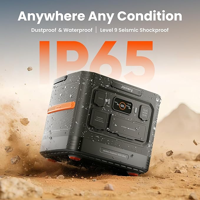 Jackery Solar Generator 1500 Ultra with 2x 100W Prime Solar Panels, 1536Wh LiFePO4 Power Station, 1800W AC Output (3600W Peak), 1.5H Fast Recharge, IP65 Waterproof, DIY Solar for Vans, RVs & Balconies