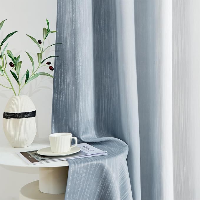 MIULEE Chambray Blue and Greyish White Ombre Blackout Curtains 52Wx96L | Full - Image 8