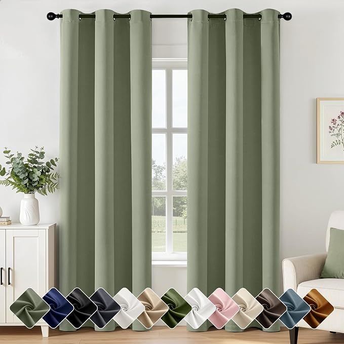 Sage Green Blackout Curtains for Bedroom Living Room W40 x L84 Inch | 84 Inch by Woaboy