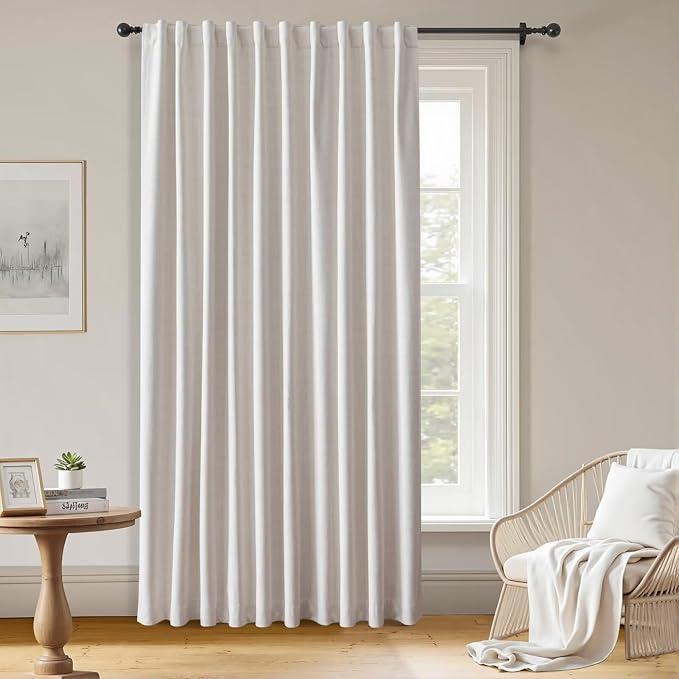 100% Blackout Curtains 96 inch Length 1 Panel Faux Linen Long Drapes by Zyvola