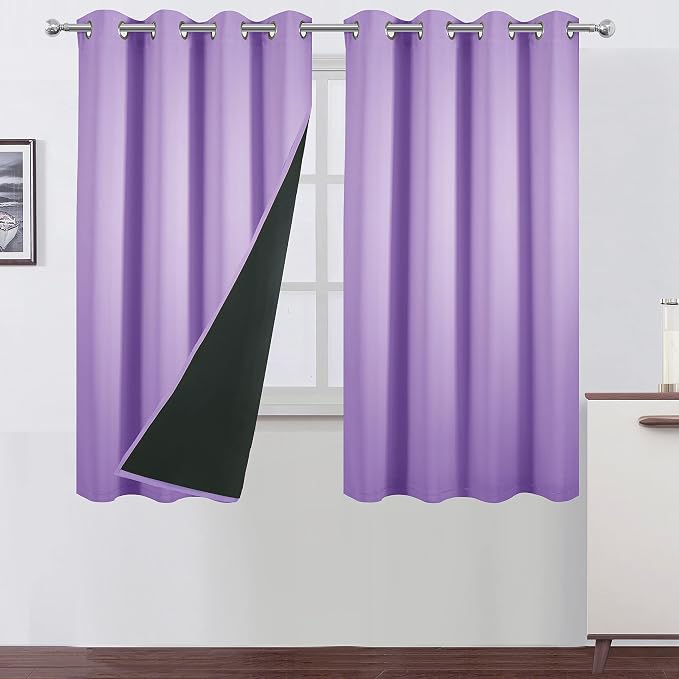 100% Blackout Curtains 52 x 63 Inch/Lavender Curtains 2 Panels by Lemomo