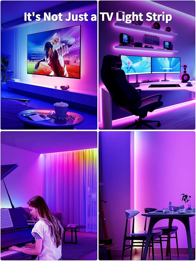 KANTUTOE TV LED Lights, 13.1ft LED Lights for 43-60in TV, RGB TV Backlight Behind with Music Sync Bluetooth APP and Remote Control Strip Light USB Powered for Bedroom Gaming Room Decor