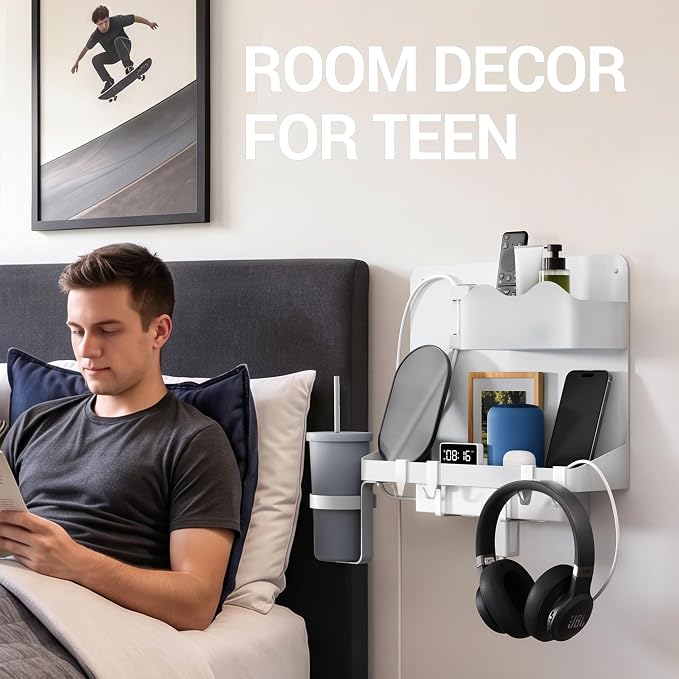 Bedside Shelf, Dorm Room Essentials Metal Floating Shelves | Wall Organizer - Image 5