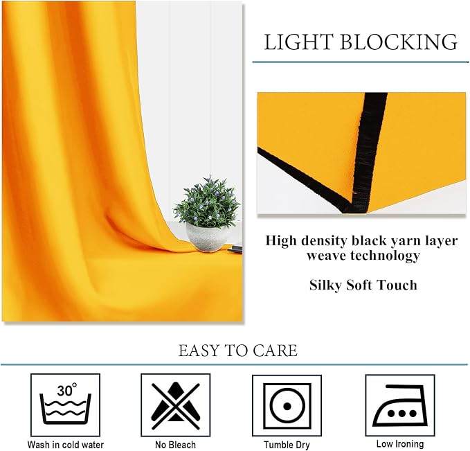 Diraysid Yellow Grommet Blackout Curtains - Image 5