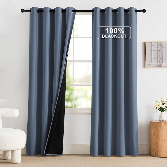 NICETOWN Stone Blue Curtains 52 x 84 inches Long, 100% Blackout Curtains Set of by NICETOWN