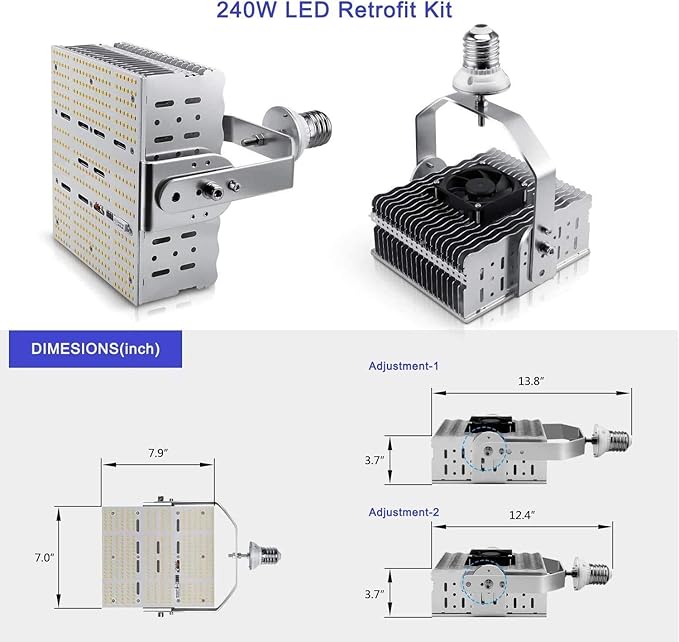 OPENLUX 240 watt LED Shoebox Retrofit Kits, 33,600lm, 5700K LED Retrofit with E39 Base for Parking Lot Shoebox/Tennis Court/Bypass/Arena/Stadium [ETL/DLC Certified][ 960W MH/HPS Equiv.] AC 100-277V