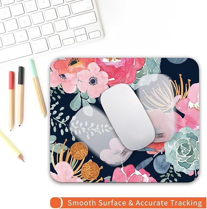 Armanza Square Mouse Pad Pink Flower, Personalized Premium-Textured Custom Mouse Mat Design, Washable Mousepad Cloth, Non-Slip Rubber Base Computer Mouse Pads for Wireless Mouse