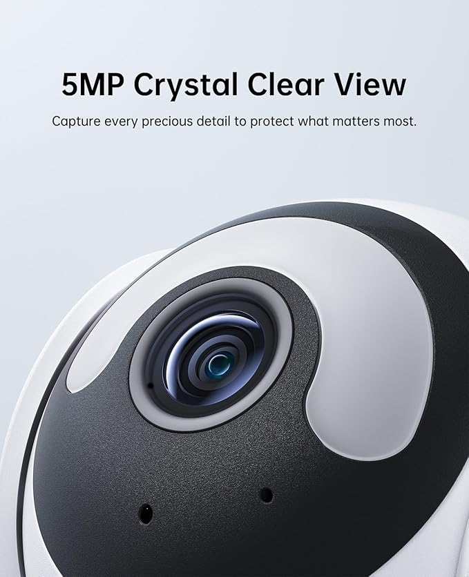CYVIO 5MP Indoor Security Camera, 3K Pan-Tilt WiFi Surveillance Camera with AI Motion Detection, Human Tracking, Color Night Vision, 2-Way Audio, Bluetooth Setup, No Subscription, for Baby/Pet/Home