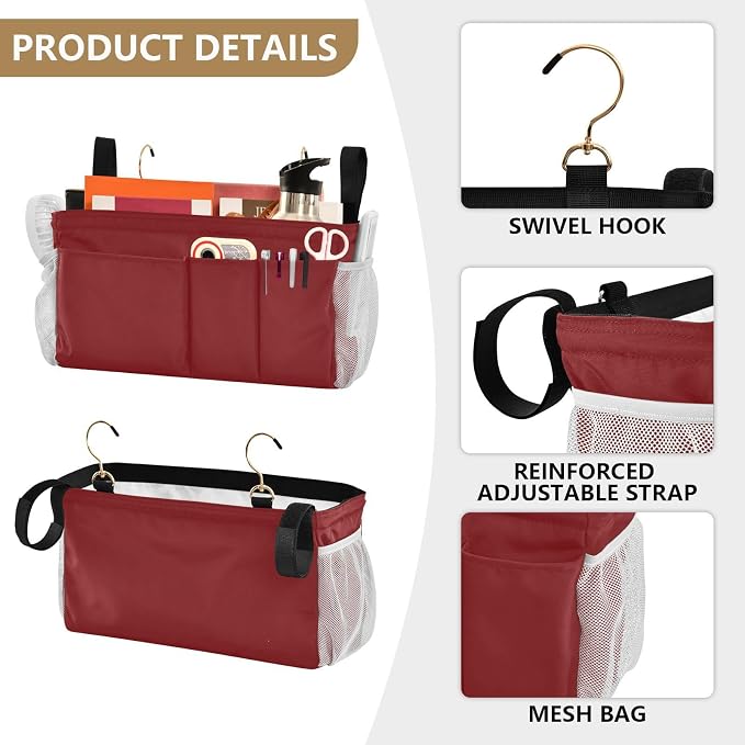 DOMIKING Wine Red Bedside Caddy - Image 5