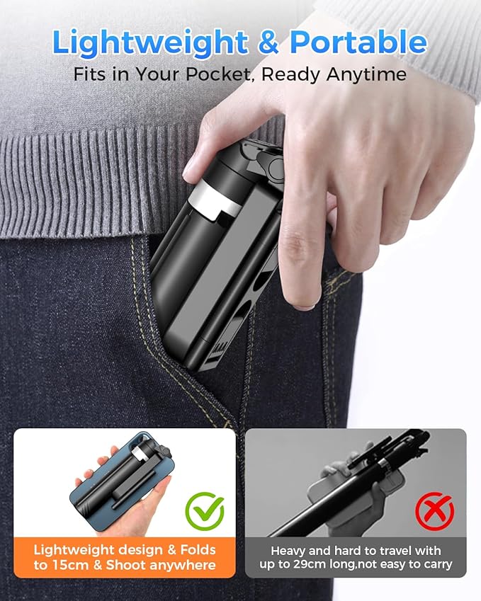 Kinwald 3-in-1 Phone Tripod with LED Lights & Remote, Extendable Selfie Stick Tripod Stand, Compact Portable with Bluetooth Remote for iPhone/Android Vlogging & Photography (Black)