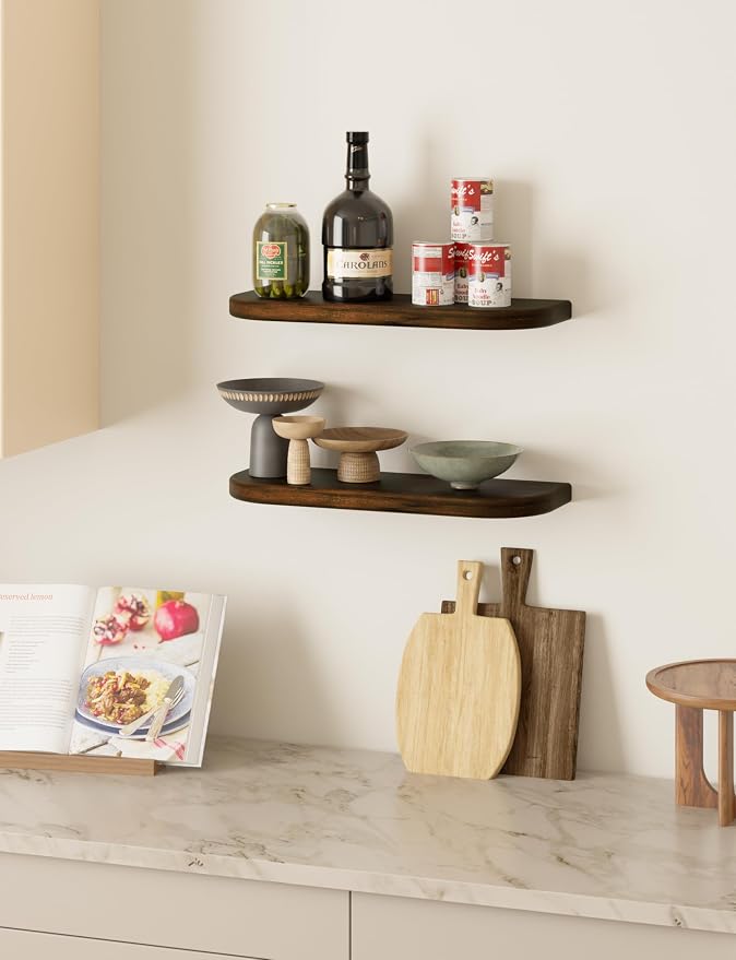 BATODA Set of 2 17" Acacia Wood Floating Shelves - Image 2