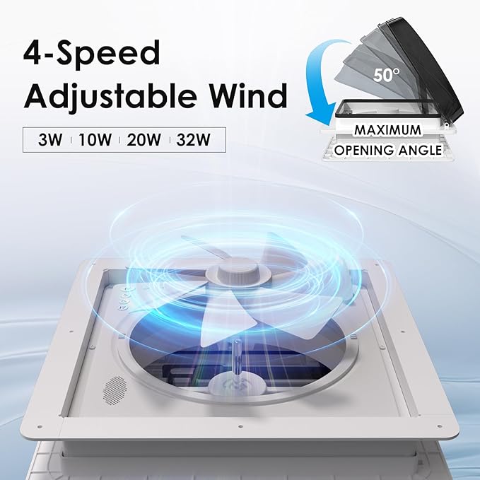 2012 Air Max RV Roof Vent Fan 14" x 14", Quiet 12V Motorhome Ventitaltion with Reversible Airflow, Voice & Remote Control, Rain Sensor, Fits Class A/B/C Motorhomes, Trailers, Campervans