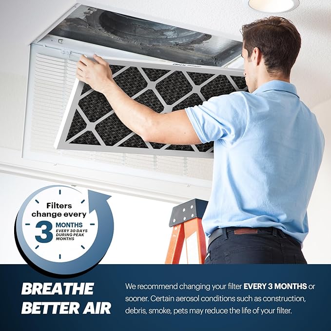 BNX TruFilter 18x24x1 MERV 12 Odor Defense (6-Pack) AC Furnace Air Filter with Activated Carbon - MADE IN USA - Pleated Air Conditioner HVAC AC Furnace Filters - Removes Odor, Mold, Bacteria, Smoke