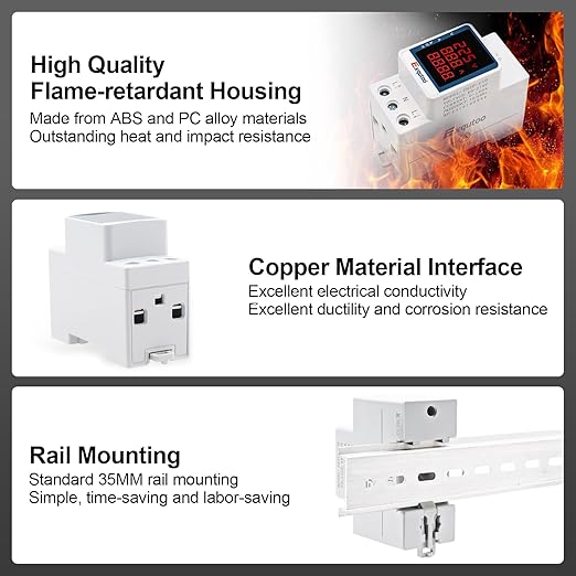 Exqutoo Digital Display Energy Meter - AC Rail-Mounted Meter Electricity Usage Monitor for Voltage, Current, and Energy Consumption Measurement - GT2P-UID, AC 80~270V, 0~100A, 50/60Hz